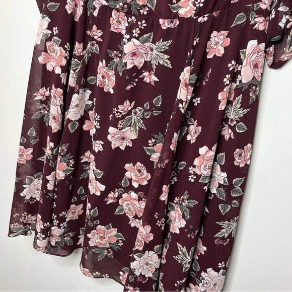 Torrid Womens Size 16 Burgundy Floral Cold Shoulder Ruffle Dress NEW Longsleeve - Picture 5 of 14
